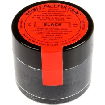BUY BAKING AND CAKE DECORATIONS ONLINE. SUGARFLAIR EDIBLE BLACK GLITTER  PAINT 20G